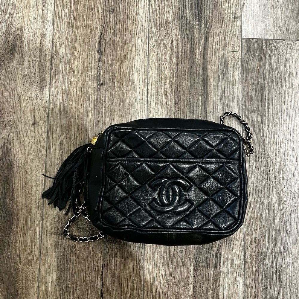 Vintage Black Quilted Leather Crossbody Bag